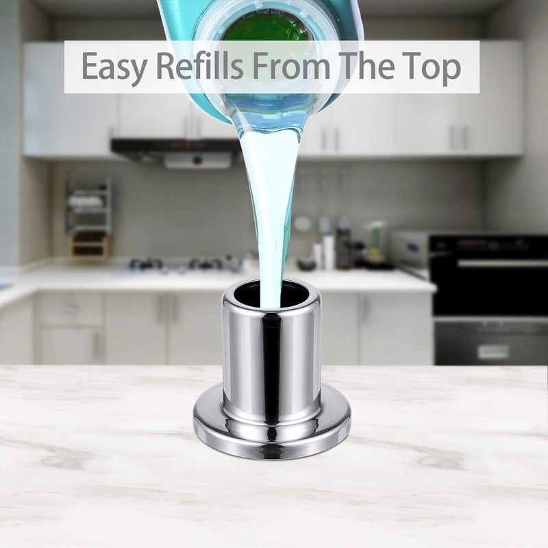 SAMODRA Sink Soap Dispenser, Stainless Steel Pump Head-Built in Design Refill Liquid from The Top with 17 OZ Bottle-3.15 Inch Threaded Tube (Chrome) - Image 2